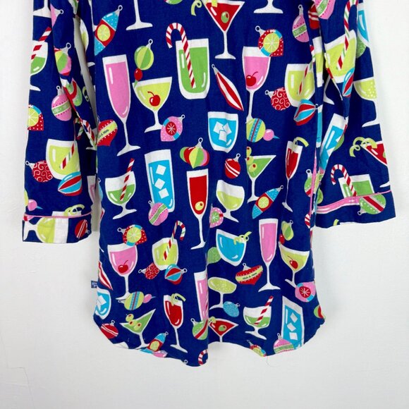 Nick & Nora Christmas Cocktails Flannel Sleep Shirt Size Medium M EUC - Picture 7 of 8